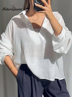 Women's Solid Color V-Neck Long Sleeve Loose Linen Top