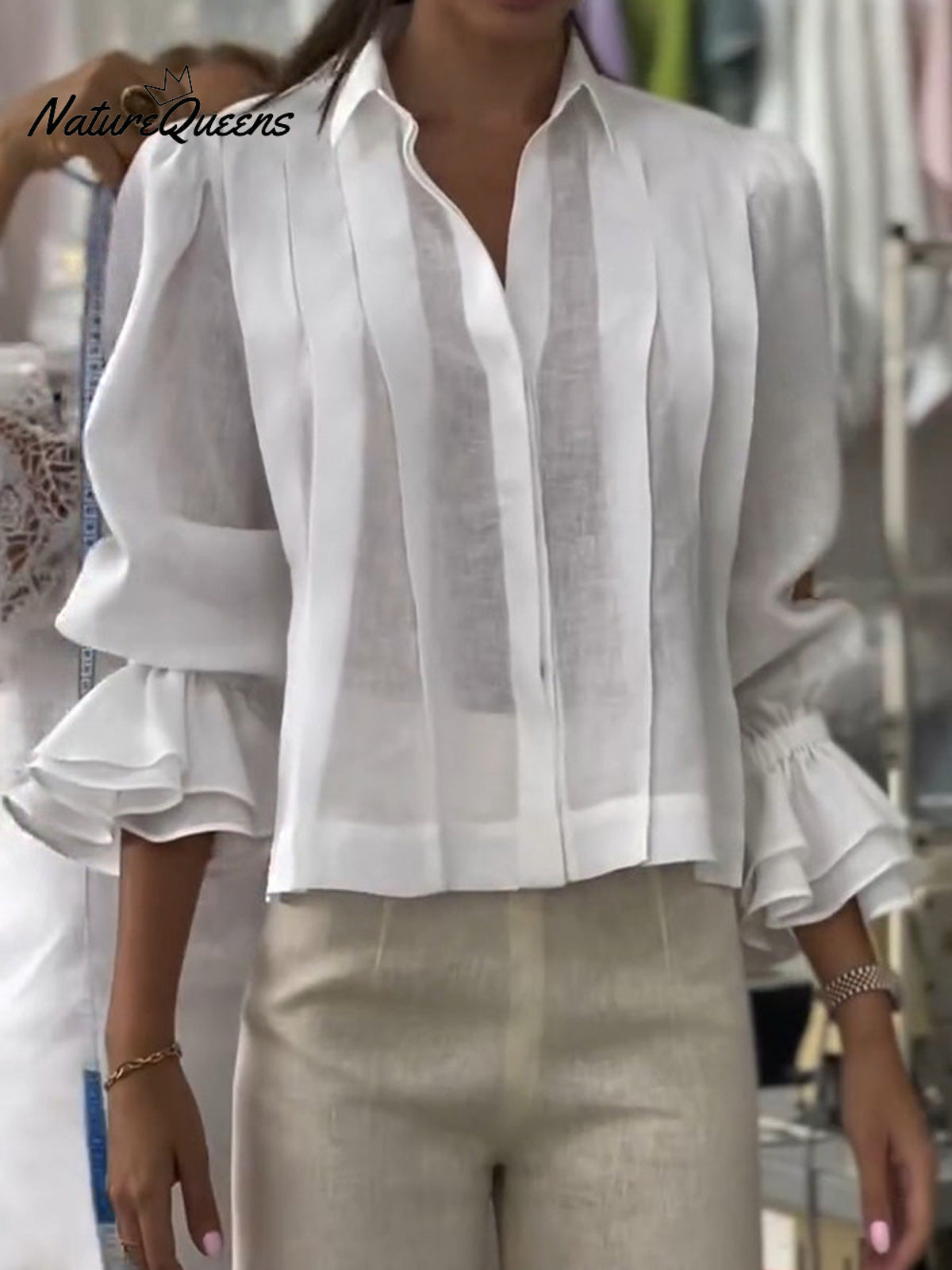 Women's Solid Color Lapel Long Sleeve Casual Loose Linen Cardigan Top