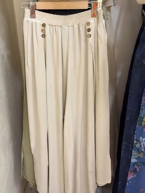 Women's Solid Color Elastic Waist Casual Cotton and Linen Cropped Wide Leg Pants