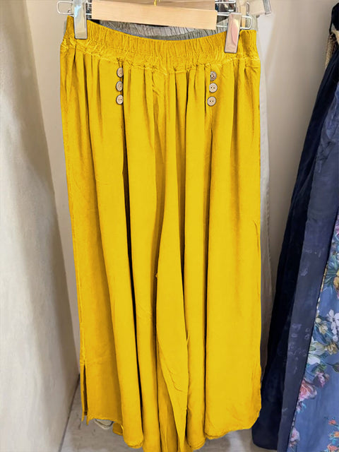 Women's Solid Color Elastic Waist Casual Cotton and Linen Cropped Wide Leg Pants