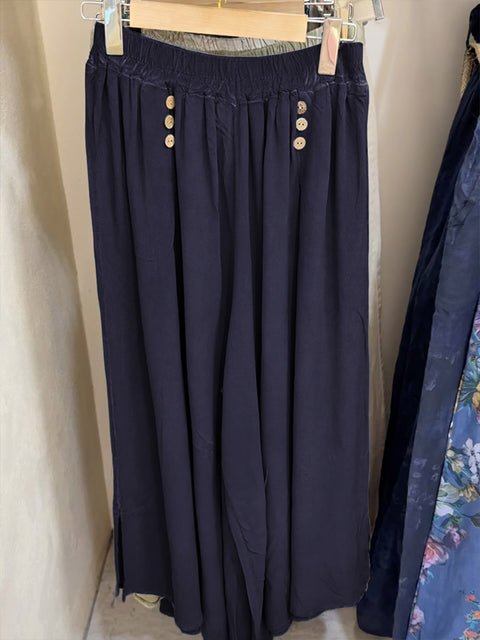 Women's Solid Color Elastic Waist Casual Cotton and Linen Cropped Wide Leg Pants