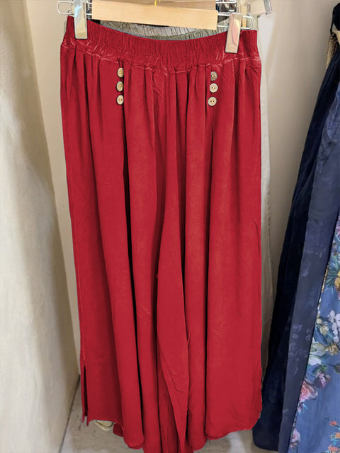 Women's Solid Color Elastic Waist Casual Cotton and Linen Cropped Wide Leg Pants