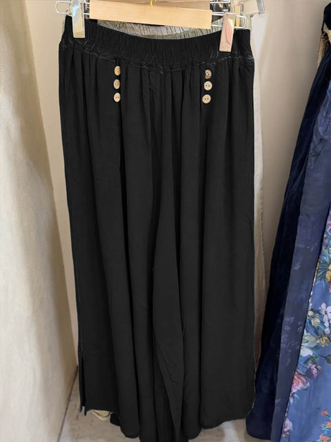 Women's Solid Color Elastic Waist Casual Cotton and Linen Cropped Wide Leg Pants
