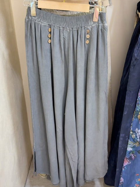 Women's Solid Color Elastic Waist Casual Cotton and Linen Cropped Wide Leg Pants