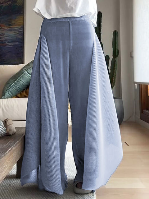 Women's Solid Color Elastic Waist Casual Pleated Wide Leg Pants