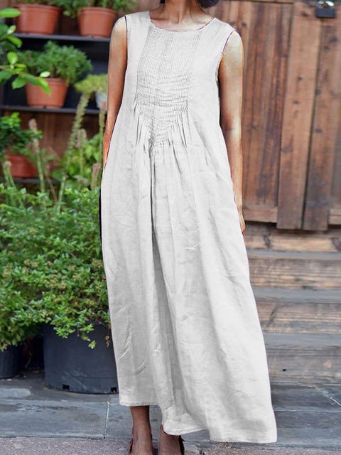 Women's Solid Color Round Neck Sleeveless Casual Linen Dress