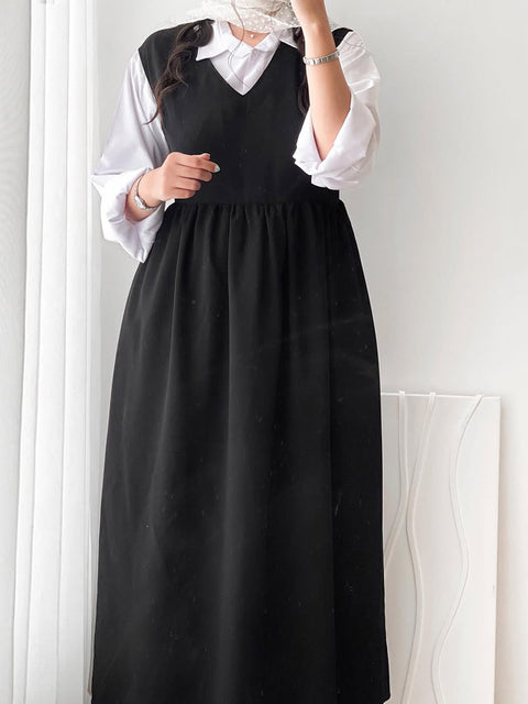 Women's Solid Color V-Neck Sleeveless Casual Cotton and Linen Lace-Up Wrap Dress