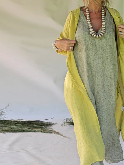 Women's Solid Color V-Neck Sleeveless Casual Cotton and Linen Wide Leg Jumpsuit