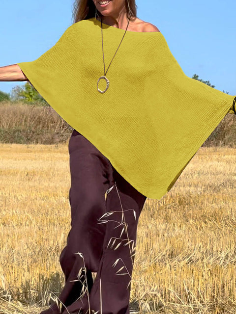 Women's Solid Color Round Neck Irregular Smock Knit Shawl