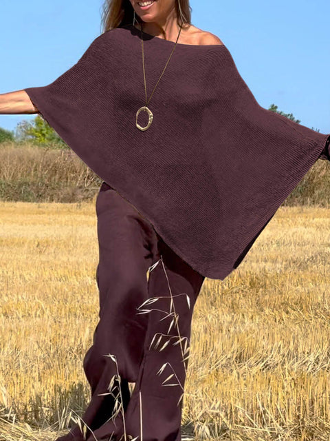 Women's Solid Color Round Neck Irregular Smock Knit Shawl