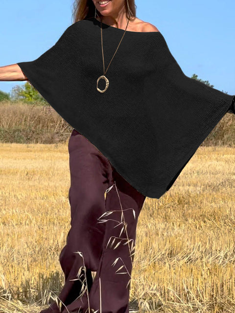 Women's Solid Color Round Neck Irregular Smock Knit Shawl