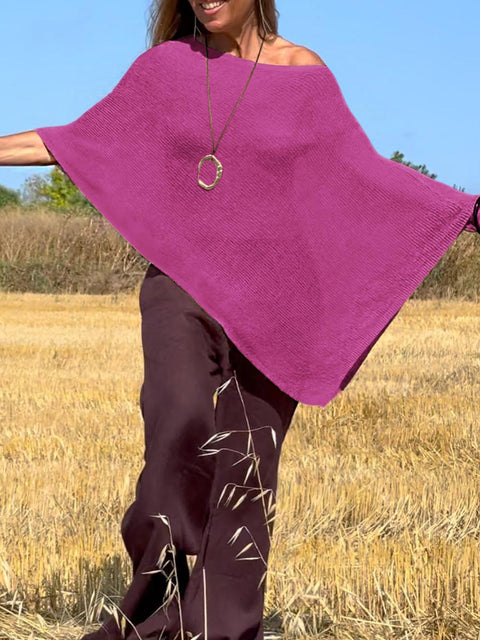 Women's Solid Color Round Neck Irregular Smock Knit Shawl