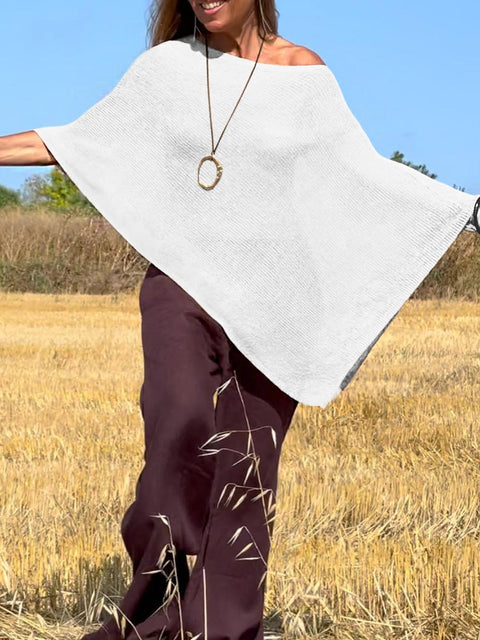 Women's Solid Color Round Neck Irregular Smock Knit Shawl