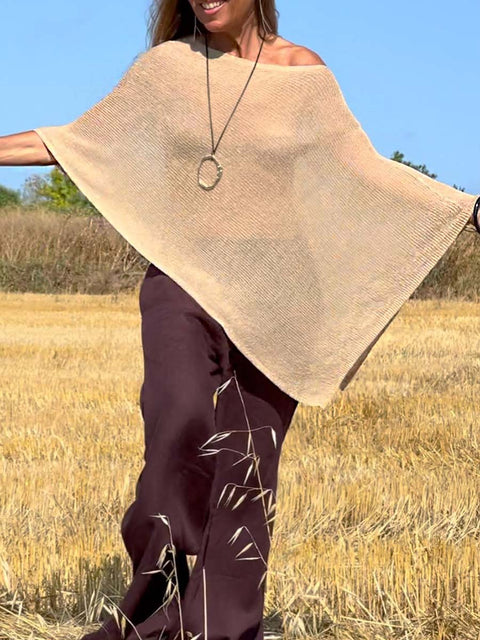 Women's Solid Color Round Neck Irregular Smock Knit Shawl