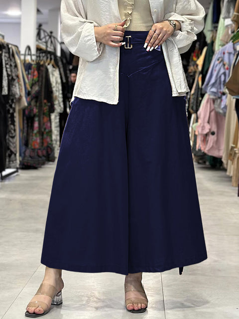 Women's Solid Color High Waist Casual Cotton and Linen Wide-Leg Pants