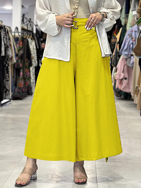 Women's Solid Color High Waist Casual Cotton and Linen Wide-Leg Pants