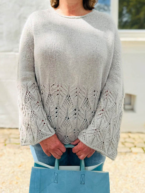 Women's Solid Color Round Neck Long Sleeve Casual Loose Hollow Splicing Sweater