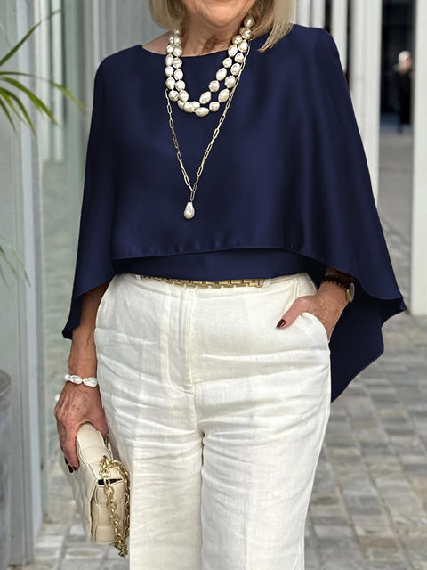 Women's Solid Color Round Neck 3/4 Sleeve Casual Loose Fake Two-Piece Top