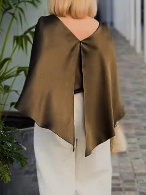 Women's Solid Color Round Neck 3/4 Sleeve Casual Loose Fake Two-Piece Top