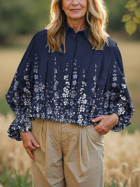 Women's Position Print Casual Cotton and Linen Shirt