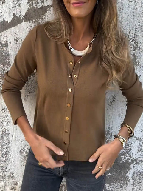 Women's Crew Neck Long Sleeve Solid Color Casual Loose Knit Cardigan