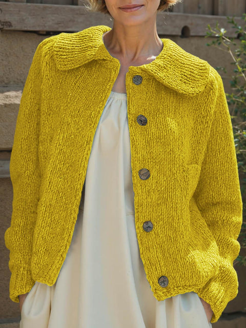 Women's Solid Color Peter Pan Collar Long Sleeve Casual Loose Cardigan Sweater