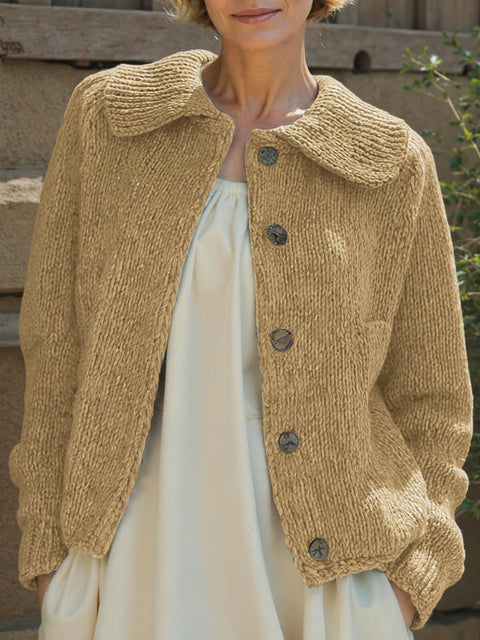 Women's Solid Color Peter Pan Collar Long Sleeve Casual Loose Cardigan Sweater