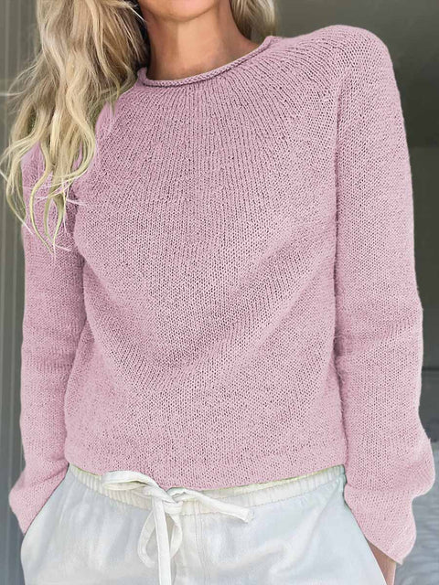 Women's Solid Color Crew Neck Long Sleeve Casual Loose Sweater