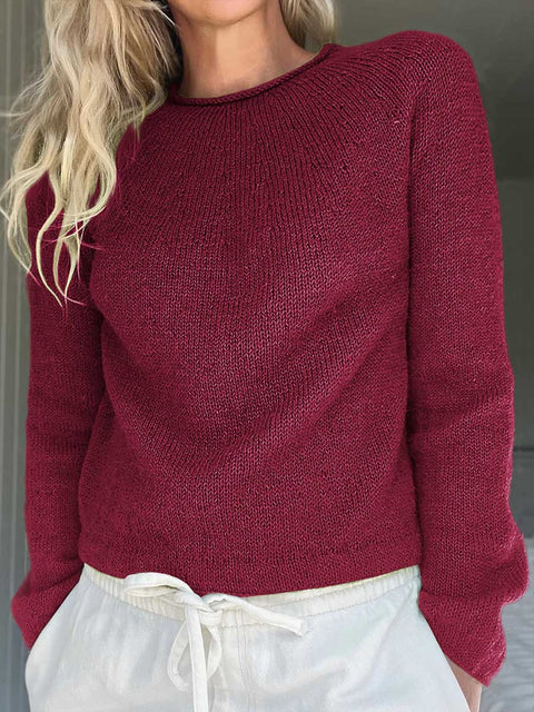 Women's Solid Color Crew Neck Long Sleeve Casual Loose Sweater