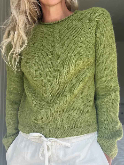 Women's Solid Color Crew Neck Long Sleeve Casual Loose Sweater