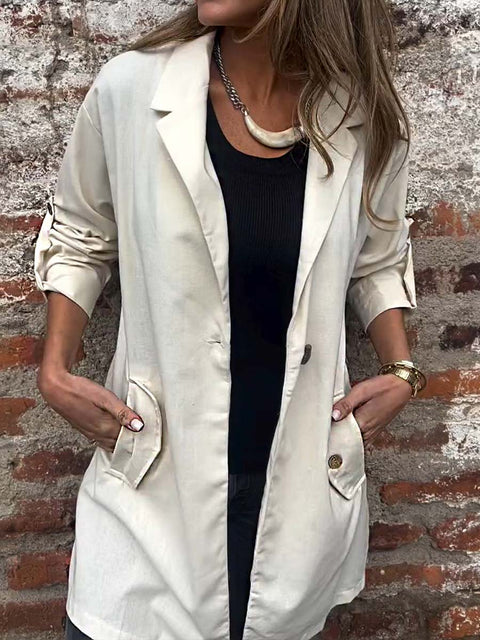Ladies Lapel Long Sleeve Casual Loose Solid Color Suit Windbreaker Jacket