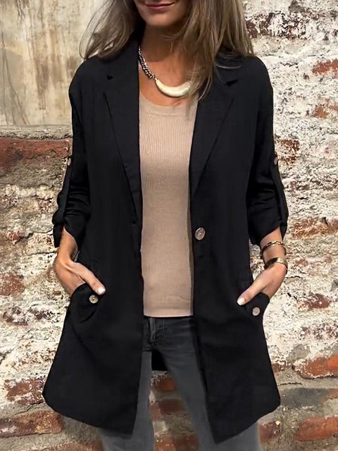 Ladies Lapel Long Sleeve Casual Loose Solid Color Suit Windbreaker Jacket
