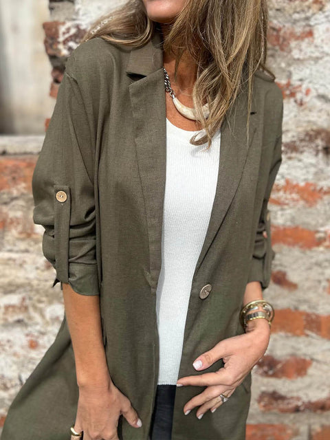 Ladies Lapel Long Sleeve Casual Loose Solid Color Suit Windbreaker Jacket