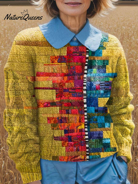 Women's Crew Neck Long Sleeve Abstract Print Sweater