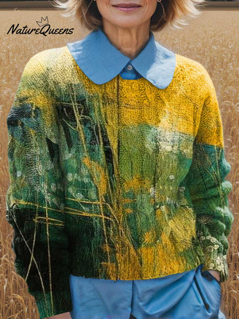Women's Crew Neck Long Sleeve Abstract Print Sweater