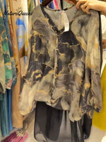 Women's Abstract Print V-Neck 3/4 Sleeve Casual Loose Cardigan Top Elastic Waist Solid Color Wide-Leg Pants Set