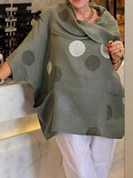 Women's Polka Dot Print Cotton Shirt with Draped Collar and 3/4 Sleeves