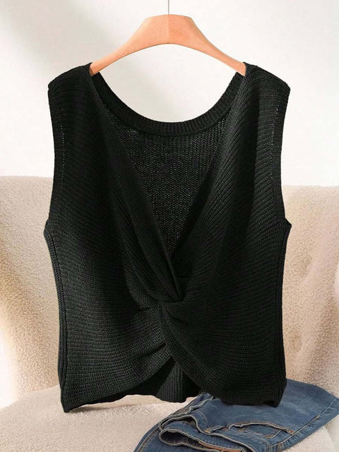 Women's V-neck Sleeveless Solid Color Casual Loose Knot Sweater