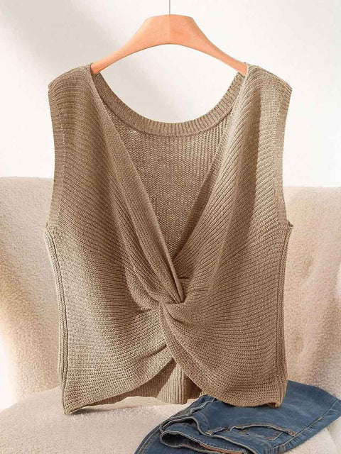 Women's V-neck Sleeveless Solid Color Casual Loose Knot Sweater