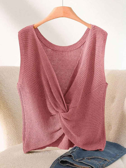 Women's V-neck Sleeveless Solid Color Casual Loose Knot Sweater