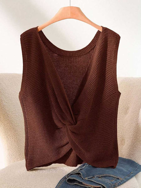 Women's V-neck Sleeveless Solid Color Casual Loose Knot Sweater