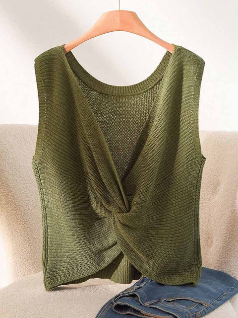 Women's V-neck Sleeveless Solid Color Casual Loose Knot Sweater