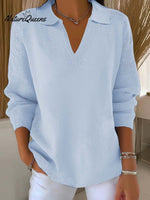 Women's Lapel Long Sleeve Solid Color Casual Sweater