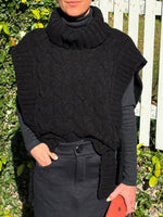 Women's Solid Color Turtleneck Short Sleeve Casual Lace-Up Sweater