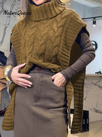 Women's Solid Color Turtleneck Short Sleeve Casual Lace-Up Sweater