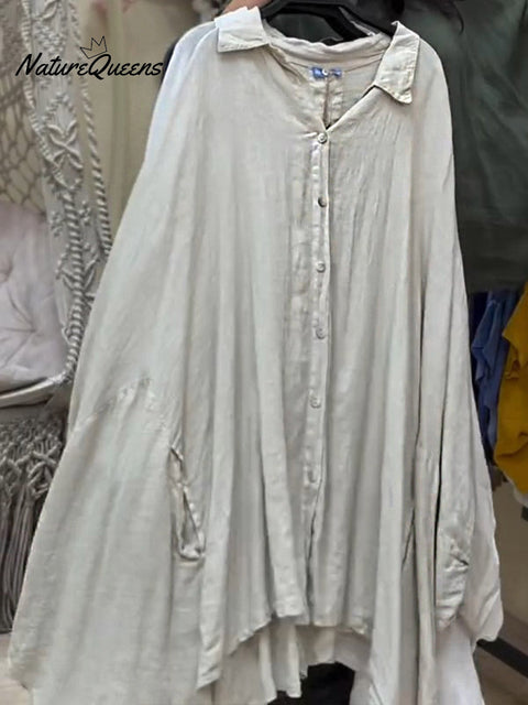 Women's Lapel Batwing Sleeve Casual Loose Cotton Shirt
