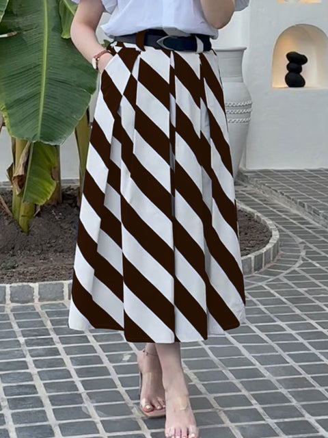 Women's Geometric Print High Waist Casual Loose A-Line Skirt