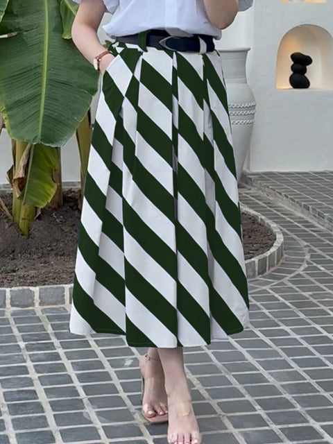 Women's Geometric Print High Waist Casual Loose A-Line Skirt