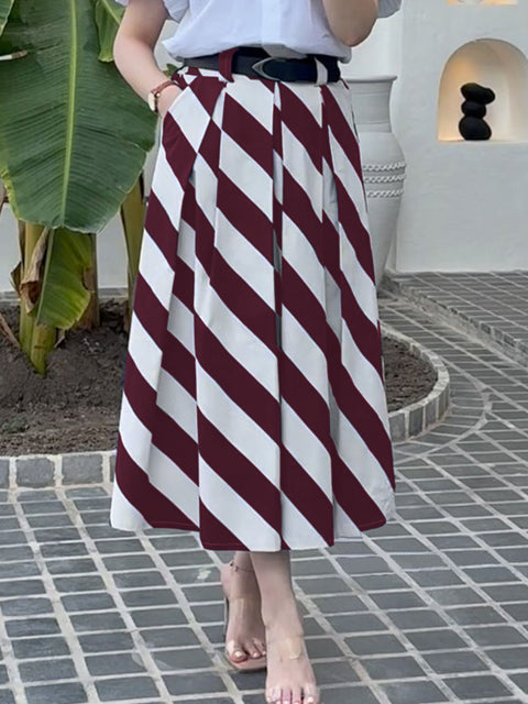 Women's Geometric Print High Waist Casual Loose A-Line Skirt