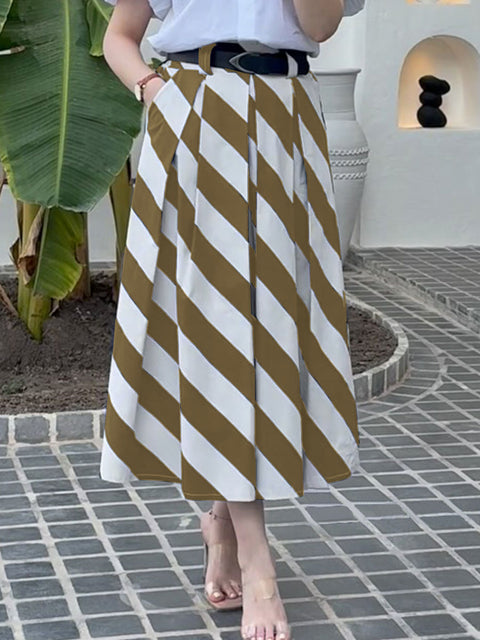 Women's Geometric Print High Waist Casual Loose A-Line Skirt